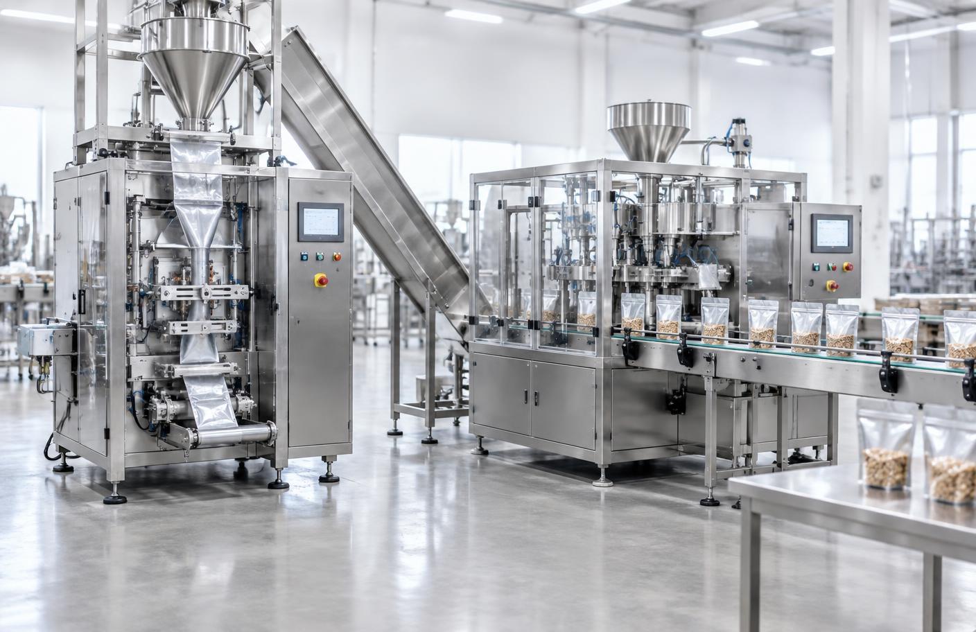 Premade pouch and vertical form fill seal packaging machines