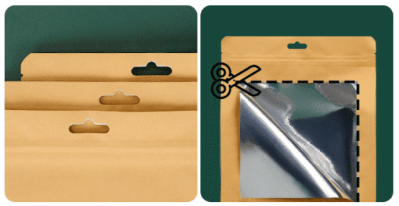 Custom Zipper Kraft Paper Stand-Up Pouches with Clear Window | Aluminum Foil Lined Food Packaging Bags - Image 2