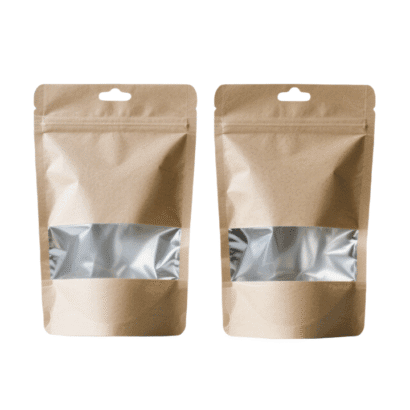 Custom Zipper Kraft Paper Stand-Up Pouches with Clear Window | Aluminum Foil Lined Food Packaging Bags