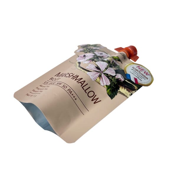 Custom Aluminum Foil Special Shaped Pouch Cosmetics Sunscreen Sample Packaging Bag with Spout - Image 3