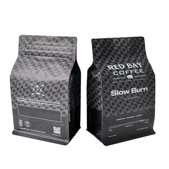 Custom Laminated Material Kraft Paper Flat Bottom Coffee Bags with Air Release Valve and Reusable Zipper - Image 5