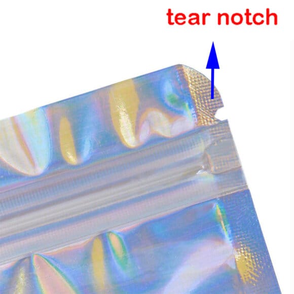 Custom Aluminum Foil Stand up Zip Lock Pouch One Side Clear Holographic Plastic Packaging Bag - Image 2