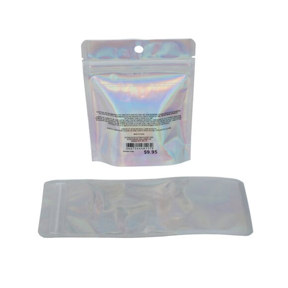 Custom Aluminum Foil Stand up Zip Lock Pouch One Side Clear Holographic Plastic Packaging Bag - Image 8