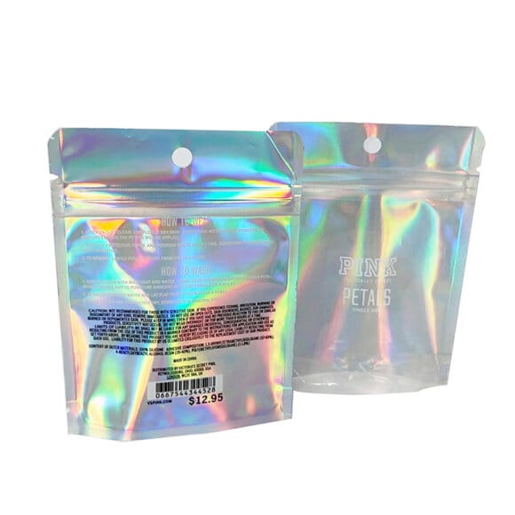 Custom Aluminum Foil Stand up Zip Lock Pouch One Side Clear Holographic Plastic Packaging Bag - Image 5