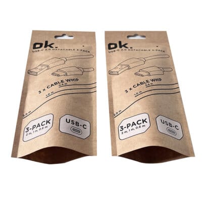 Manufacturers Custom Biodegradable PLA Three Side Sealed Kraft Paper Flat Pouch for Mobile Phone Accessories Packaging