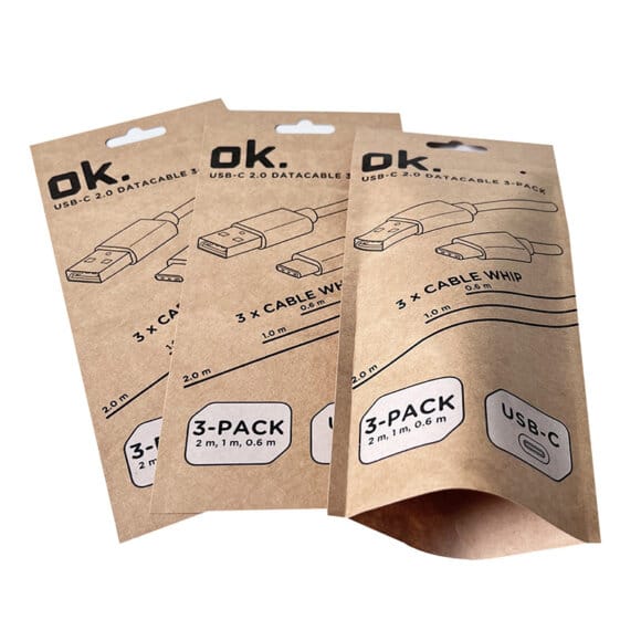 Manufacturers Custom Biodegradable PLA Three Side Sealed Kraft Paper Flat Pouch for Mobile Phone Accessories Packaging - Image 7