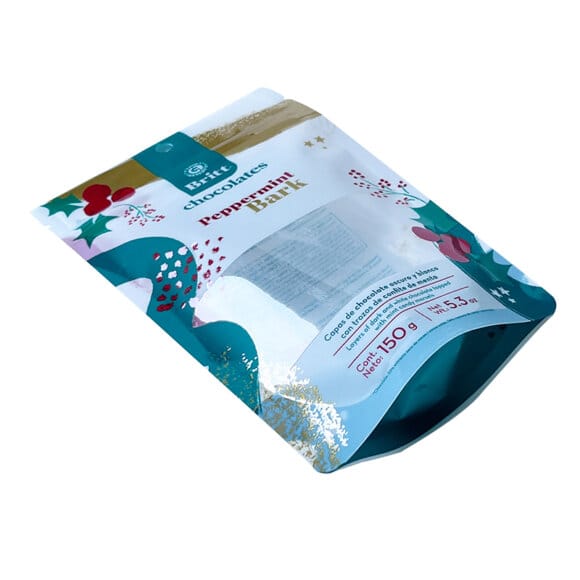 Custom 150g Recyclable Stand Up Pouches | Resealable Zip Lock Chocolate Packaging Bags with Display Window | Eco-Friendly Food Packaging Manufacturer - Image 5