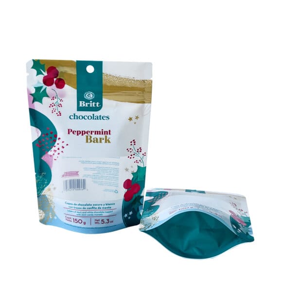 Custom 150g Recyclable Stand Up Pouches | Resealable Zip Lock Chocolate Packaging Bags with Display Window | Eco-Friendly Food Packaging Manufacturer - Image 6