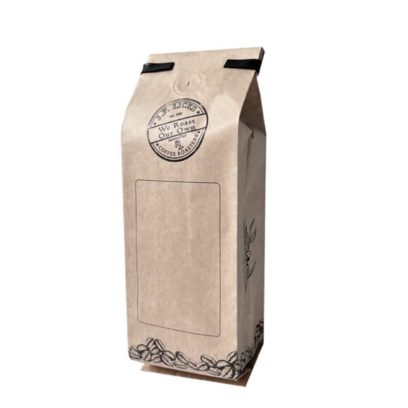 Custom Printed Foil Lined Kraft Paper Pouch Moisture-Proof Quad Seal Side Gusset Coffee Bags with valve and tin tie - Image 2