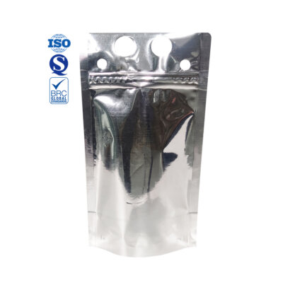 Glossy Silver Finish Food Grade Resealable Smell Proof Stand Up Pouch | Aluminized Plated Zippered Bag for Dried Food Packaging