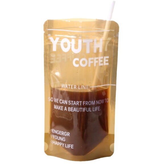 Custom Transparent Clear Frosted PE Plastic Milk Tea Juice Liquid Drink Stand Up Pouches With Straw, Hang Hole & Zipper Top - Image 2