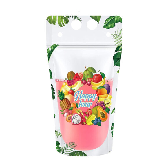 Custom Transparent Clear Frosted PE Plastic Milk Tea Juice Liquid Drink Stand Up Pouches With Straw, Hang Hole & Zipper Top - Image 5