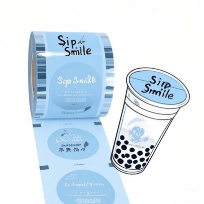 Custom Logo Printed Disposable Plastic Fruit Tea Cup Sealer Film Roll | Glossy Surface Food Grade Laminated Material for Juice Beverage Packaging | ISO9001 & BRC Certified
