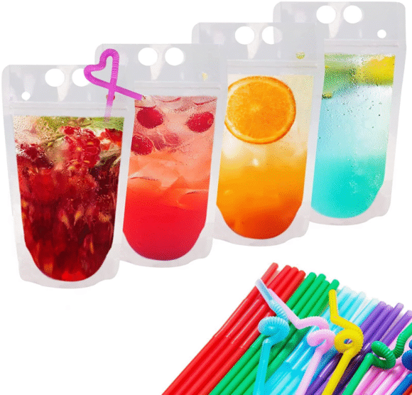 Customized Plastic Stand Up Pouch with Strap | Secure Beverage Packaging for Water, Juice & Milk | Integrated Straw & Zipper Top - Image 3