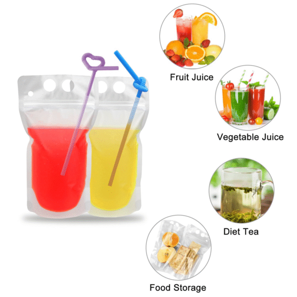 Customized Plastic Stand Up Pouch with Strap | Secure Beverage Packaging for Water, Juice & Milk | Integrated Straw & Zipper Top - Image 5