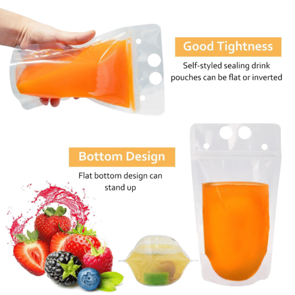 Customized Plastic Stand Up Pouch with Strap | Secure Beverage Packaging for Water, Juice & Milk | Integrated Straw & Zipper Top - Image 6