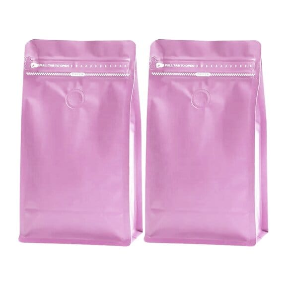 Custom Square Bottom Stand up Coffee Pouches with Degassing Valve | White Zipper & Aluminum Foil Flat Bottom Bags - Image 5