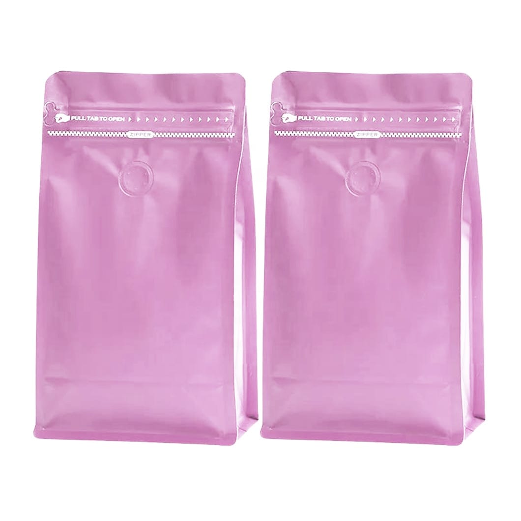 Custom Square Bottom Stand up Coffee Pouches with Degassing Valve | White Zipper & Aluminum Foil Flat Bottom Bags - Image 5