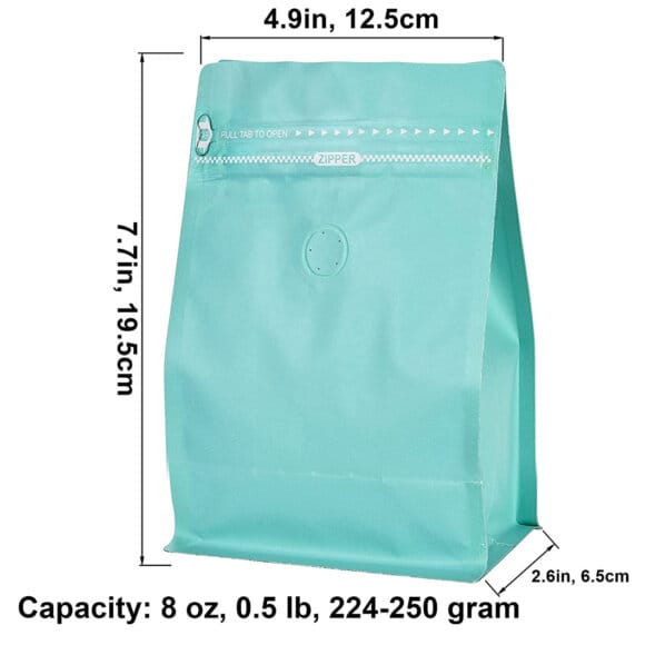 Custom Printed Flat Bottom Stand up Coffee Pouches with Degassing Valve | Resealable Zipper & Aluminum Foil Square Bottom Bags - Image 5