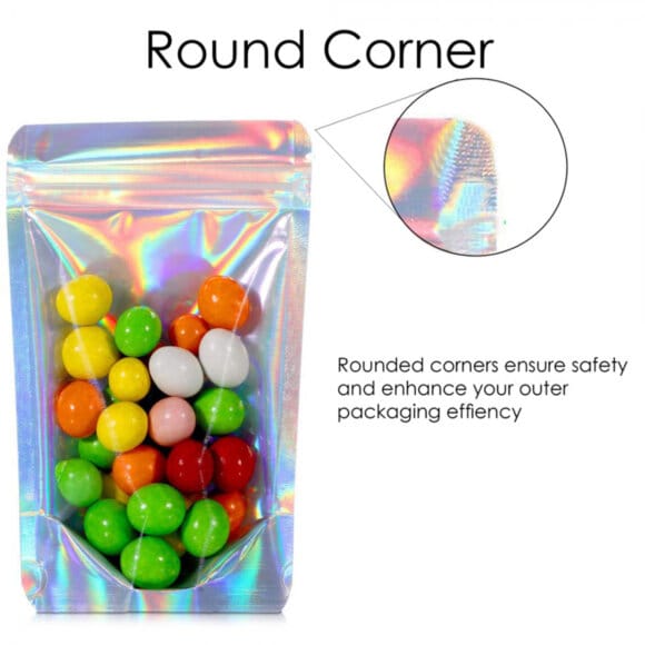 Premium Custom Printed Holographic Bag | Moisture Proof Ziplock Stand Up Pouch with Transparent Window for Snacks Packaging | PET+VMPET+PE Composite Material - Image 4