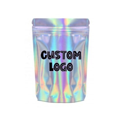 Premium Custom Printed Holographic Bag | Moisture Proof Ziplock Stand Up Pouch with Transparent Window for Snacks Packaging | PET+VMPET+PE Composite Material