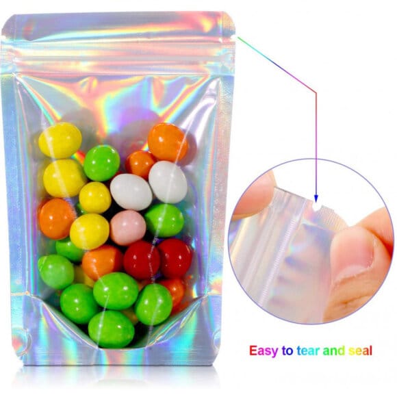 Premium Custom Printed Holographic Bag | Moisture Proof Ziplock Stand Up Pouch with Transparent Window for Snacks Packaging | PET+VMPET+PE Composite Material - Image 5
