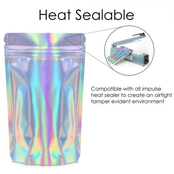 Premium Custom Printed Holographic Bag | Moisture Proof Ziplock Stand Up Pouch with Transparent Window for Snacks Packaging | PET+VMPET+PE Composite Material - Image 2