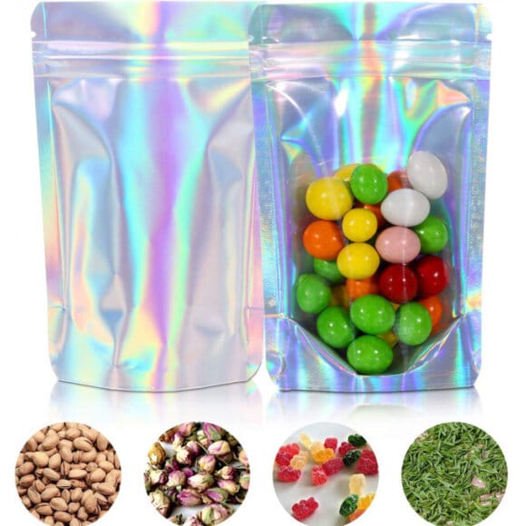 Premium Custom Printed Holographic Bag | Moisture Proof Ziplock Stand Up Pouch with Transparent Window for Snacks Packaging | PET+VMPET+PE Composite Material - Image 3
