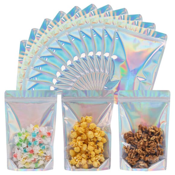 Premium Custom Printed Holographic Bag | Moisture Proof Ziplock Stand Up Pouch with Transparent Window for Snacks Packaging | PET+VMPET+PE Composite Material - Image 7