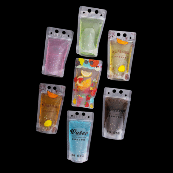 Custom Transparent Clear Frosted Handle Stand-up Bag | Leak Proof Plastic Pouches for Milk Tea Juice Liquid Drinks with Straw | Premium Beverage Packaging - Image 3