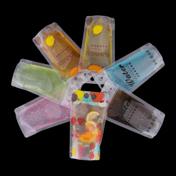 Custom Transparent Clear Frosted Handle Stand-up Bag | Leak Proof Plastic Pouches for Milk Tea Juice Liquid Drinks with Straw | Premium Beverage Packaging - Image 2