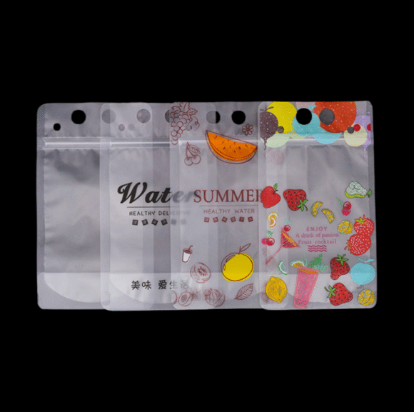Custom Transparent Clear Frosted Handle Stand-up Bag | Leak Proof Plastic Pouches for Milk Tea Juice Liquid Drinks with Straw | Premium Beverage Packaging - Image 6