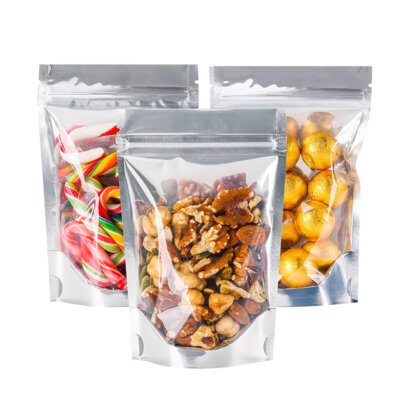 Custom Resealable Aluminum Foil Stand-up Pouch with Clear Front and Opaque Back | Ziplock Moisture Proof Food Storage Bags for Snacks and Dry Foods | Multi-Layer Barrier Protection