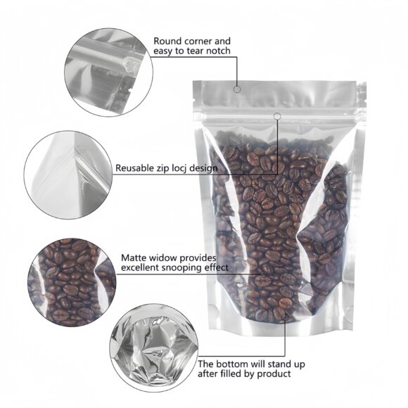 Custom Resealable Aluminum Foil Stand-up Pouch with Clear Front and Opaque Back | Ziplock Moisture Proof Food Storage Bags for Snacks and Dry Foods | Multi-Layer Barrier Protection - Image 3