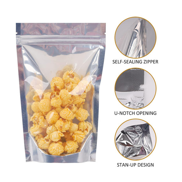 Custom Resealable Aluminum Foil Stand-up Pouch with Clear Front and Opaque Back | Ziplock Moisture Proof Food Storage Bags for Snacks and Dry Foods | Multi-Layer Barrier Protection - Image 4