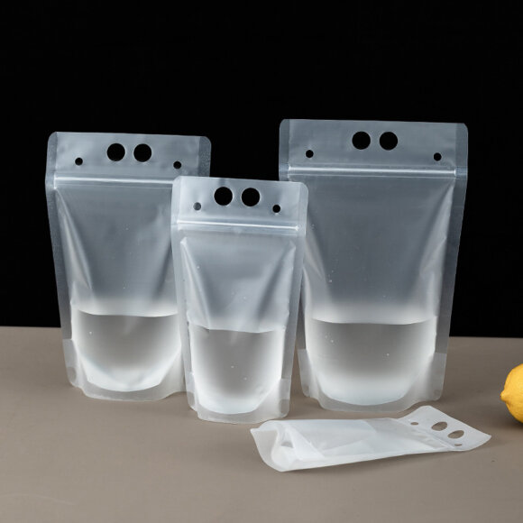 Customizable Logo Reusable Stand-Up Drink Pouches | 100ml 200ml 250ml Beverage Packaging with Straws | Leak-Proof Juice & Milk Pouches