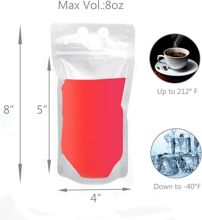 Wholesale Custom Food Grade Transparent PE Plastic Beverage Stand Up Pouches With Straw, Hang Hole & Zipper Top - Image 6