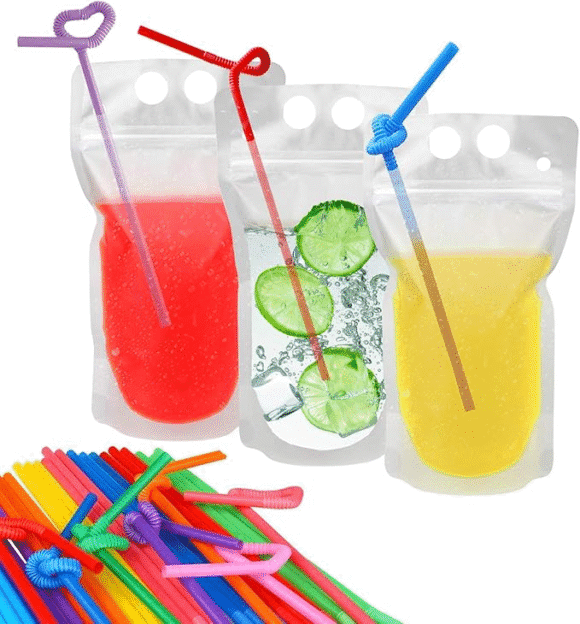 Wholesale Custom Food Grade Transparent PE Plastic Beverage Stand Up Pouches With Straw, Hang Hole & Zipper Top - Image 8