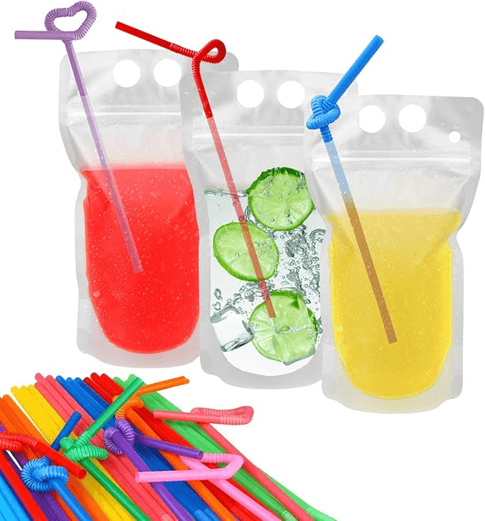 Wholesale Custom Food Grade Transparent PE Plastic Beverage Stand Up Pouches With Straw, Hang Hole & Zipper Top - Image 8