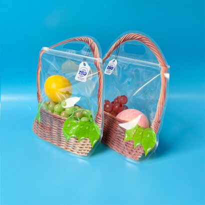 Custom Transparent Plastic Sliding Zipper Fresh Produce Packaging Bags | Ventilated Fruit Vegetable Bags with Handle | Eco-Friendly OEM Manufacturer