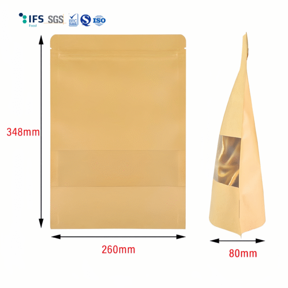 Custom Printed Food Grade Tea Nuts Packaging Composite Kraft Paper Bag | Ziplock Stand Up Pouch with Transparent Window | Multi-Layer Laminate Material for Optimal Freshness - Image 2