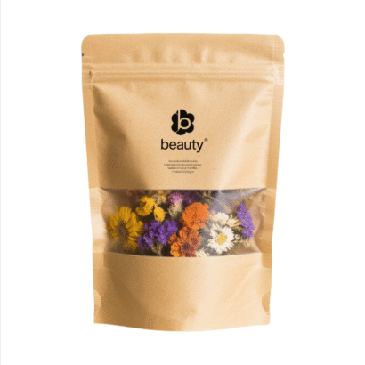 Custom Printed Food Grade Tea Nuts Packaging Composite Kraft Paper Bag | Ziplock Stand Up Pouch with Transparent Window | Multi-Layer Laminate Material for Optimal Freshness