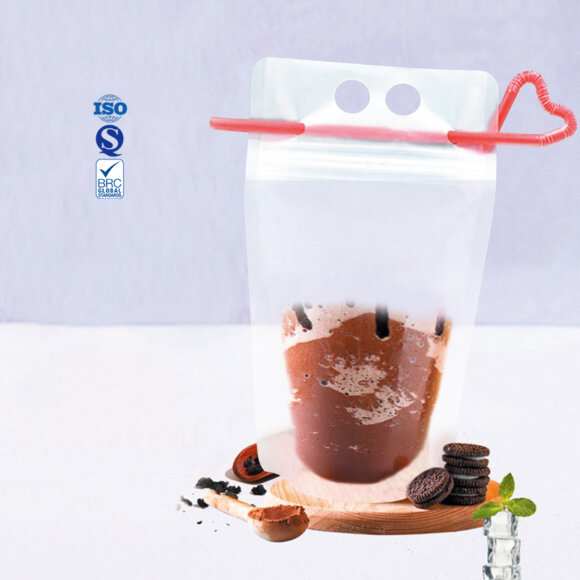 Custom Disposable Heavy Duty Hand-Held Translucent Plastic Smoothie Pouches | Adult Drink Bags with Straw & Hang Hole | Leak-Proof Stand Up Beverage Packaging - Image 6