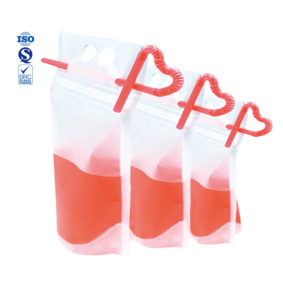 Custom Disposable Heavy Duty Hand-Held Translucent Plastic Smoothie Pouches | Adult Drink Bags with Straw & Hang Hole | Leak-Proof Stand Up Beverage Packaging - Image 2