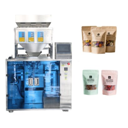 Automatic Doypack Stand Up Pouch Filling Sealing Machine | Multi-Function Packaging Equipment for Nuts Grain Snacks | Premade Bag Filling System 15 Bags/Min