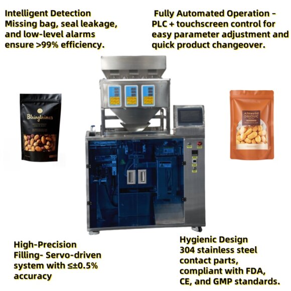 Automatic Doypack Stand Up Pouch Filling Sealing Machine | Multi-Function Packaging Equipment for Nuts Grain Snacks | Premade Bag Filling System 15 Bags/Min - Image 2