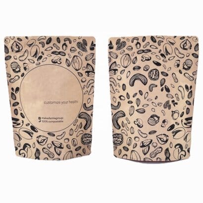 Kraft Paper Stand Up Pouch Manufacturer | Custom Printed Food Grade Snack & Nut Bags | MOQ 5,000pcs